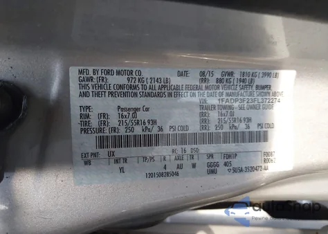 2015 Ford Focus Se z USA, uszkodzony, nr VIN 1FADP3F23FL372274